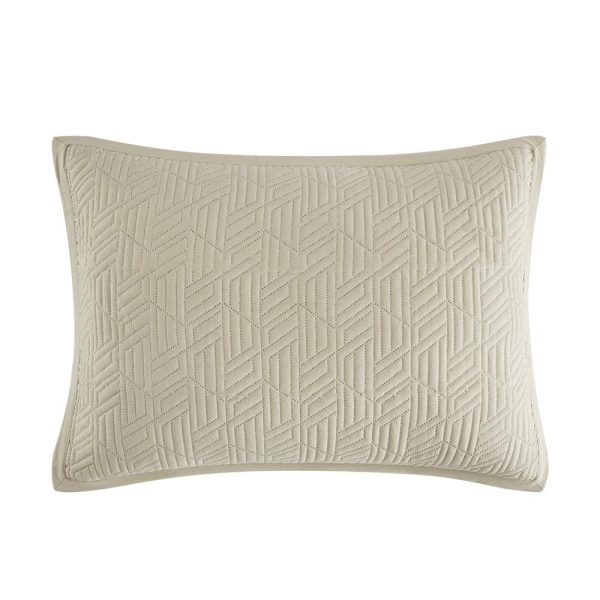 Chic Home Jessie 7 Pieces Quilt Set, Modern Geometric Pattern & Crinkle Crush Fabric, Bediing Quilts Beige Hot on Sale - Image 3