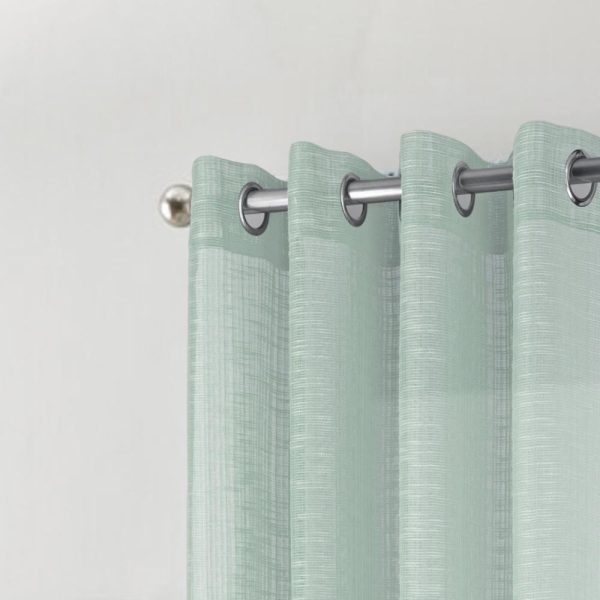 RT Designers Collection Dexter Linen Texture Grommet Sheer Light Filtering Window Curtain Panel 54  x 90  Teal For Discount - Image 4