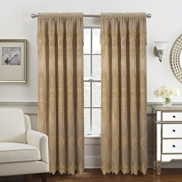 RT Designers Collection Dayton Emb Attached Valance Backing Blackout Window Curtains 50  x 84  Gold Gold Online now - Image 3