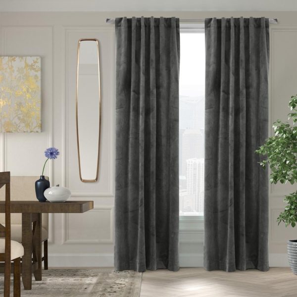 Thermalogic Seren Classic Velvet Room Darkening Dual Header Energy Efficient Curtain Panel Charcoal on Sale