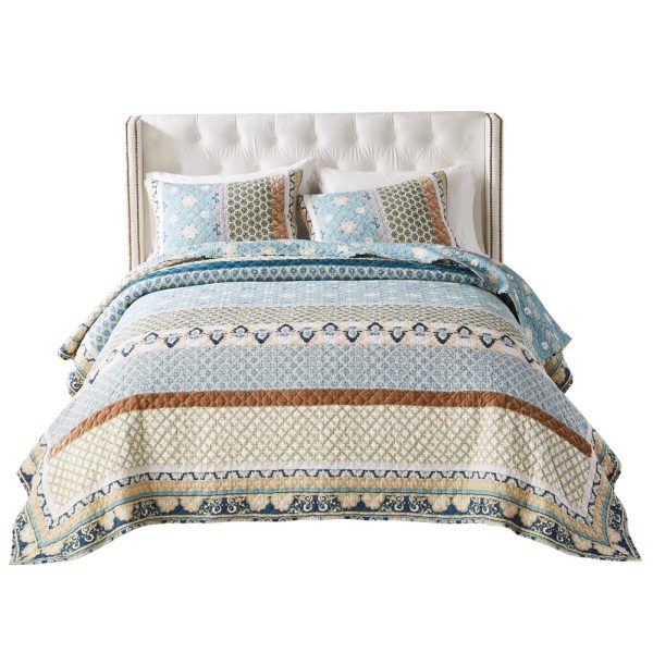 Greenland Home Fashions Thalia Stylized Florals and Geometric Prints Bohemian Ultimate Comfort Quilt Set Blue Supply