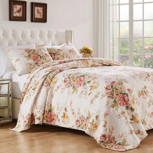 Greenland Home Fashions Grace Stunning Floral Design Luxurious Modern Ultimate Comfort 3-Piece Quilt Set Buttercup Hot on Sale - Image 3